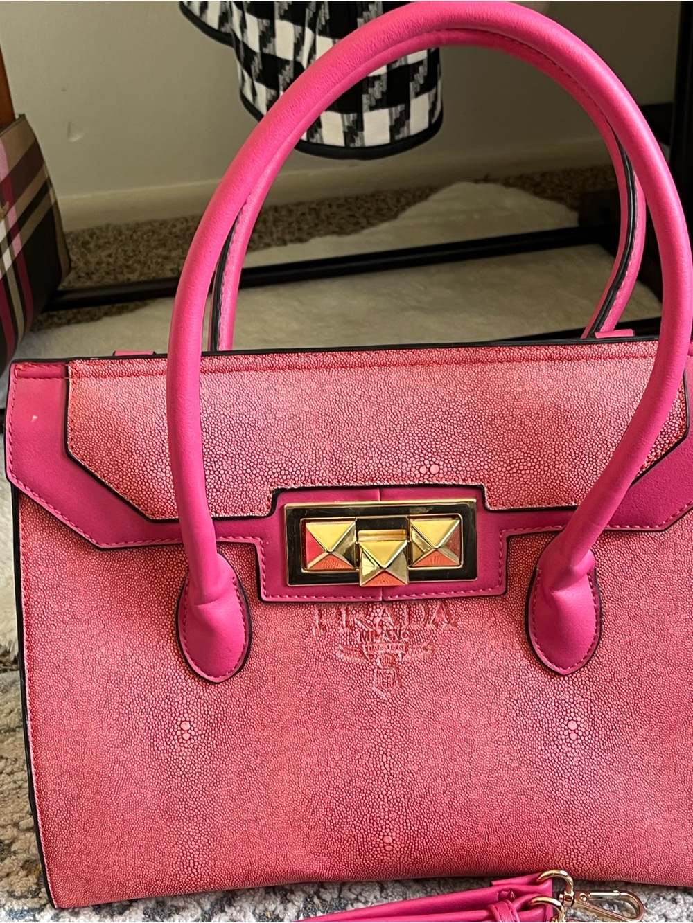 Prada Hot Pink Pyramid Frame Bag with Gold-Tone Hardware